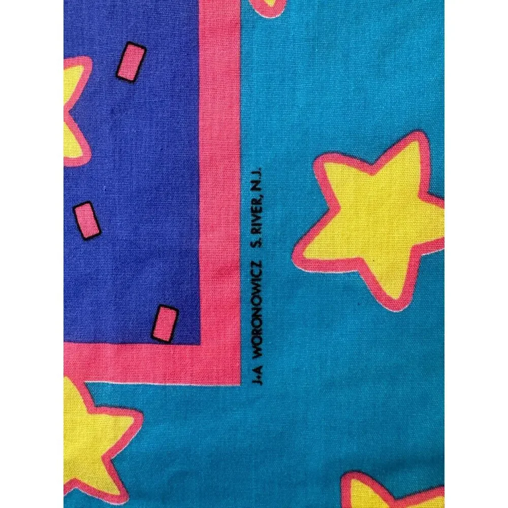 VTG 80s Disney Mickey Mouse Star Handkerchief Scarf Bandana Western Cartoon Blue